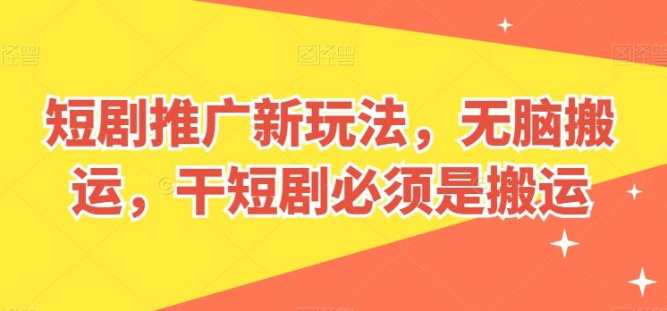 短剧推广新玩法，无脑搬运，干短剧必须是搬运【揭秘】-天韵资源网