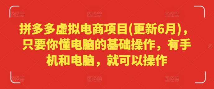 拼多多虚拟电商项目(更新6月)，只要你懂电脑的基础操作，有手机和电脑，就可以操作-天韵资源网