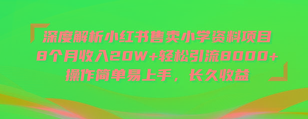 深度解析小红书售卖小学资料项目 8个月收入20W+轻松引流8000+操作简单…-天韵资源网