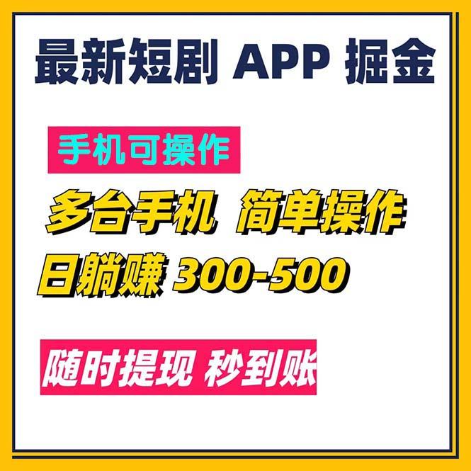 最新短剧app掘金/日躺赚300到500/随时提现/秒到账-天韵资源网