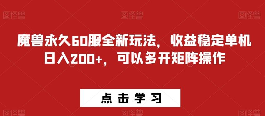 魔兽永久60服全新玩法，收益稳定单机日入200+，可以多开矩阵操作-天韵资源网