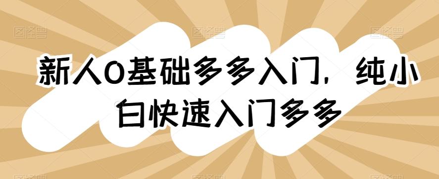 新人0基础多多入门，​纯小白快速入门多多-天韵资源网