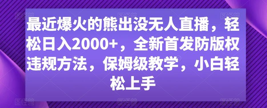 最近爆火的熊出没无人直播，轻松日入2000+，全新首发防版权违规方法【揭秘】-天韵资源网