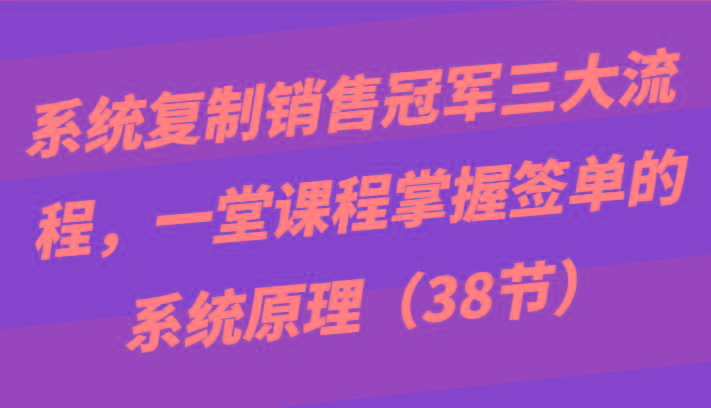 系统复制销售冠军三大流程，一堂课程掌握签单的系统原理(38节)-天韵资源网