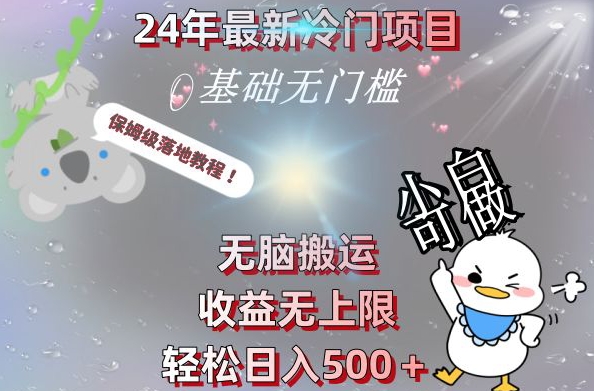 2024最新冷门项目，无脑搬运，收益无上限，轻松日入500＋，保姆级落地教程-天韵资源网