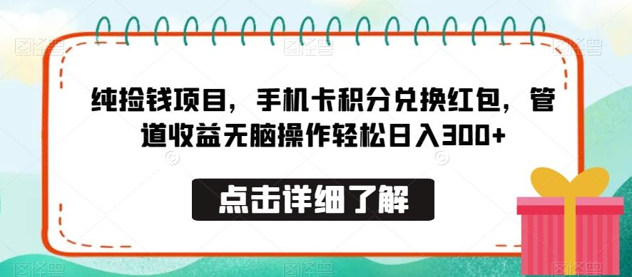 纯捡钱项目，手机卡积分兑换红包，管道收益无脑操作轻松日入300+-天韵资源网