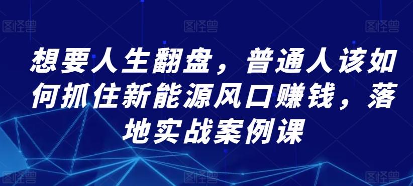 想要人生翻盘，普通人该如何抓住新能源风口赚钱，落地实战案例课-天韵资源网