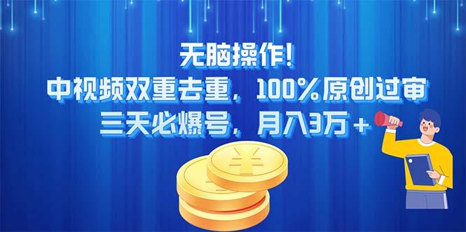 无脑操作!中视频双重去重，100%原创过审，三天必爆号，月入3万+-天韵资源网