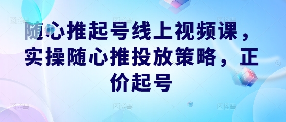 随心推起号线上视频课，实操随心推投放策略，正价起号-天韵资源网