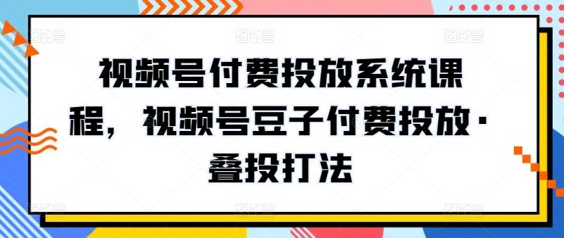 视频号付费投放系统课程，视频号豆子付费投放·叠投打法-天韵资源网