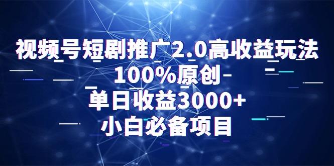 视频号短剧推广2.0高收益玩法，100%原创，单日收益3000+，小白必备项目-天韵资源网