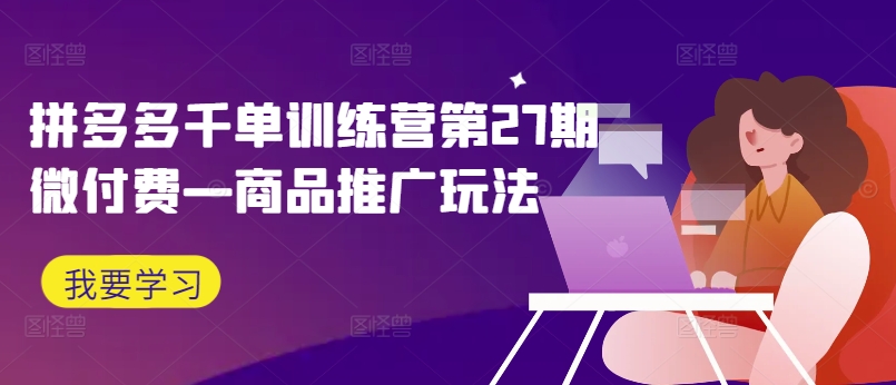 拼多多千单训练营第27期微付费—商品推广玩法-天韵资源网