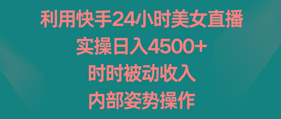 利用快手24小时美女直播，实操日入4500+，时时被动收入，内部姿势操作-天韵资源网