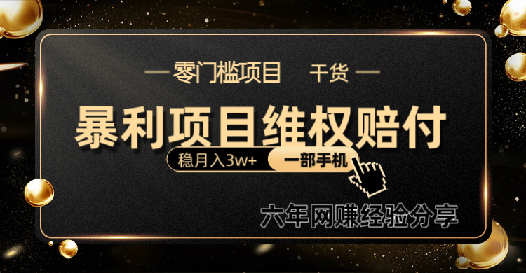 暴利项目线上维权赔付小白月入3w+一部手机改变思维不用剪辑写文案-天韵资源网