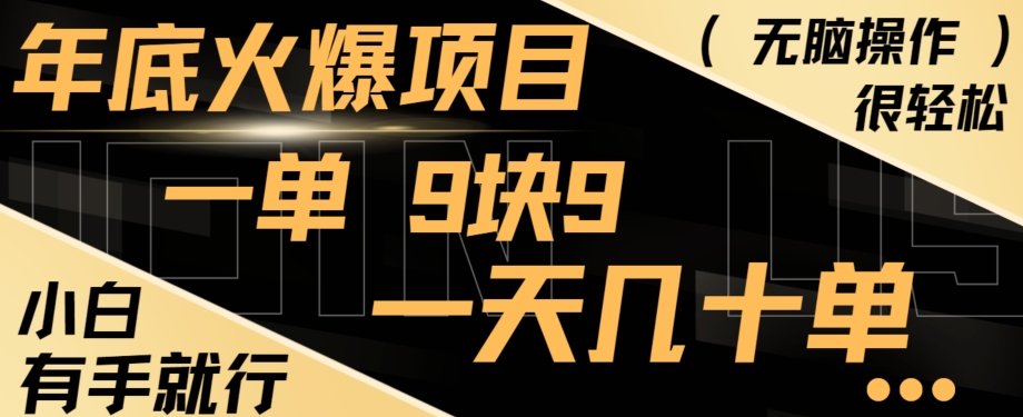 年底火爆项目，一单9.9，一天几十单，只需一部手机，傻瓜式操作，小白有手就行-天韵资源网