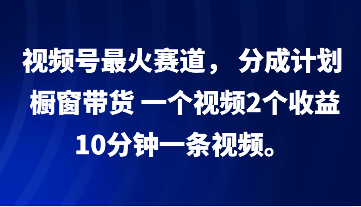 视频号最火赛道， 分成计划， 橱窗带货，一个视频2个收益，10分钟一条视频。-天韵资源网