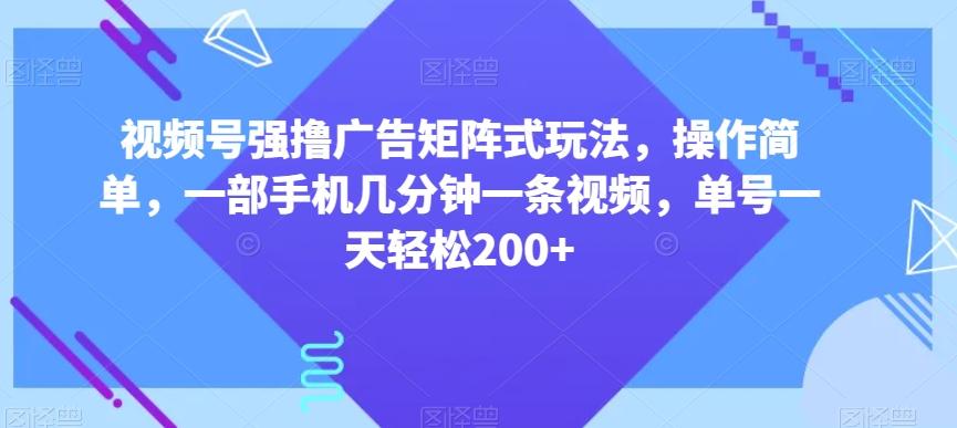 视频号强撸广告矩阵式玩法，操作简单，一部手机几分钟一条视频，单号一天轻松200+【揭秘】-天韵资源网