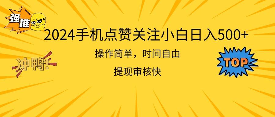 2024手机点赞关注小白日入500  操作简单提现快-天韵资源网
