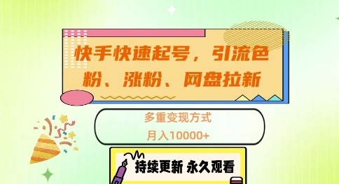 快手快速起号，引流s粉、涨粉、网盘拉新多重变现方式，月入1w【揭秘】-天韵资源网