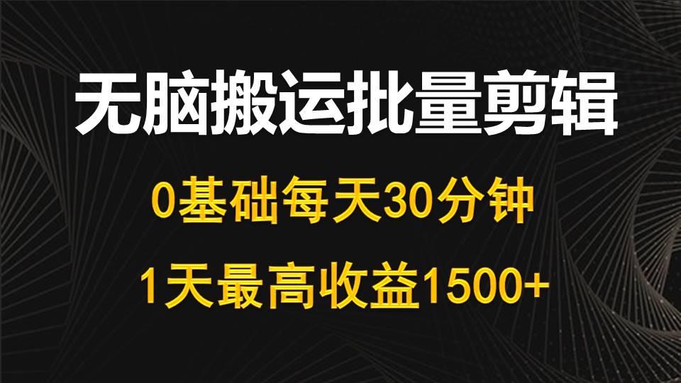 (10008期)每天30分钟，0基础无脑搬运批量剪辑，1天最高收益1500+-天韵资源网