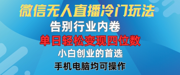 微信无人直播冷门玩法，告别行业内卷，单日轻松变现四位数，小白的创业首选【揭秘】-天韵资源网