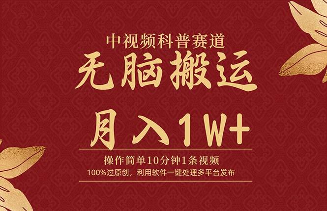 (9846期)中视频科普赛道，10分钟1条视频，条条爆款，100%过原创，无脑搬运月入1W+-天韵资源网