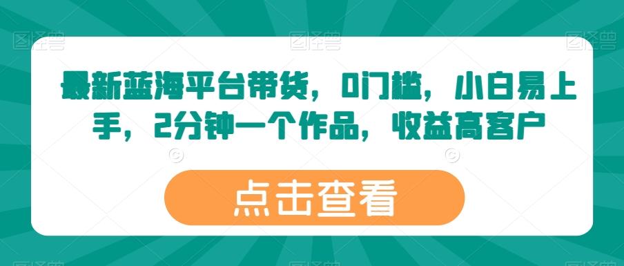 最新蓝海平台带货，0门槛，小白易上手，2分钟一个作品，收益高【揭秘】-天韵资源网