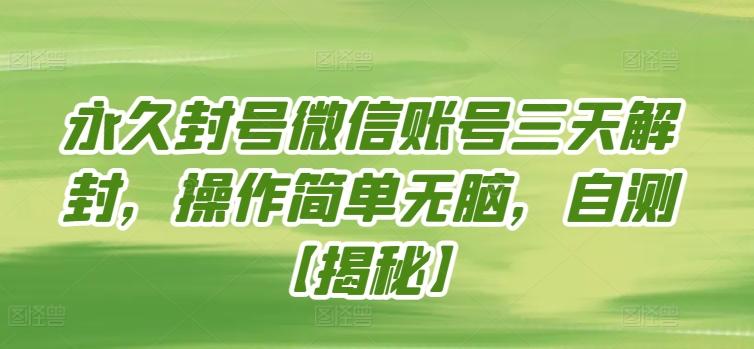 永久封号微信账号三天解封，操作简单无脑，自测【揭秘】-天韵资源网