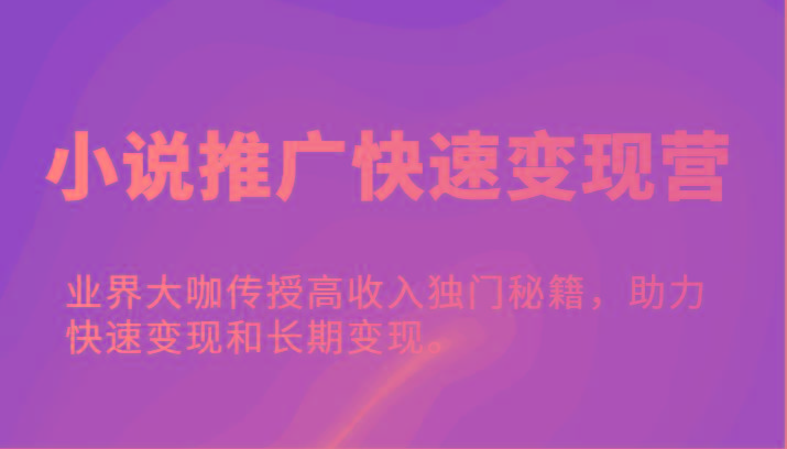 小说推广快速变现营-业界大咖传授高收入独门秘籍，助力快速变现和长期变现。-天韵资源网