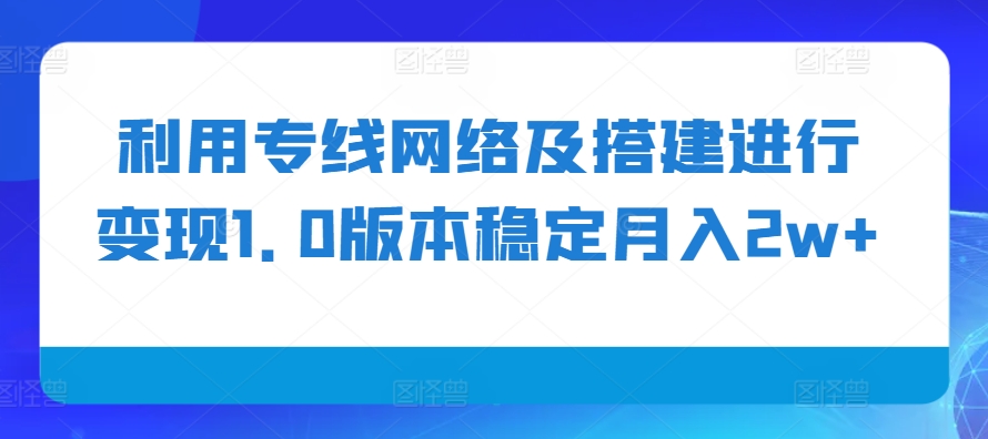 利用专线网络及搭建进行变现1.0版本稳定月入2w+【揭秘】-天韵资源网