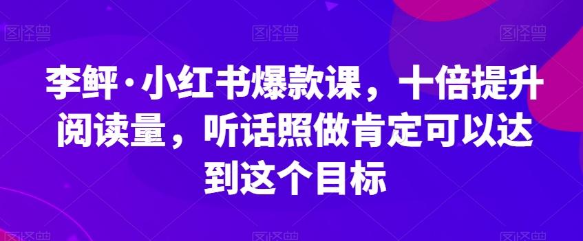 李鲆·小红书爆款课，十倍提升阅读量，听话照做肯定可以达到这个目标-天韵资源网