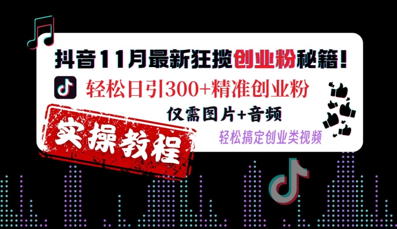抖音11月最新狂揽创业粉秘籍，轻松日引300+精准创业粉，仅需图片+音频，轻松搞定创业类视频-天韵资源网