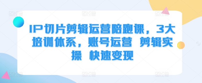 IP切片剪辑运营陪跑课，3大培训体系，账号运营 剪辑实操 快速变现-天韵资源网