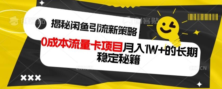 揭秘闲鱼引流新策略：0成本流量卡项目，月入1W+的长期稳定秘籍-天韵资源网