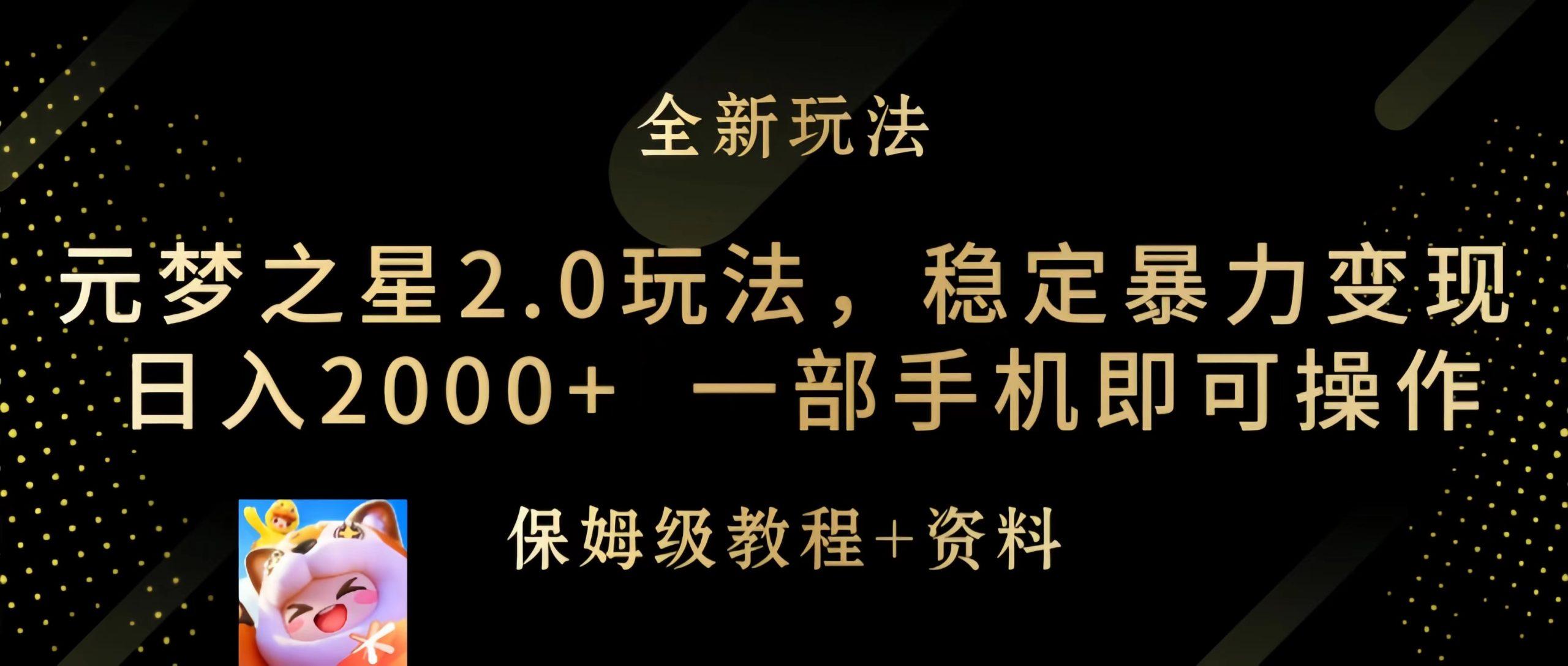 (9544期)元梦之星2.0玩法，稳定暴力变现，日入2000+，一部手机即可操作-天韵资源网