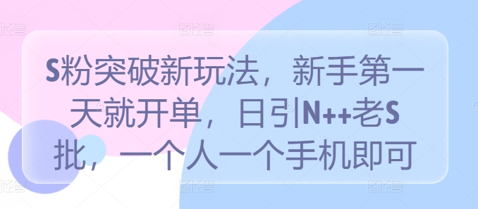 S粉突破新玩法，新手第一天就开单，日引N++老S批，一个人一个手机即可【揭秘】-天韵资源网