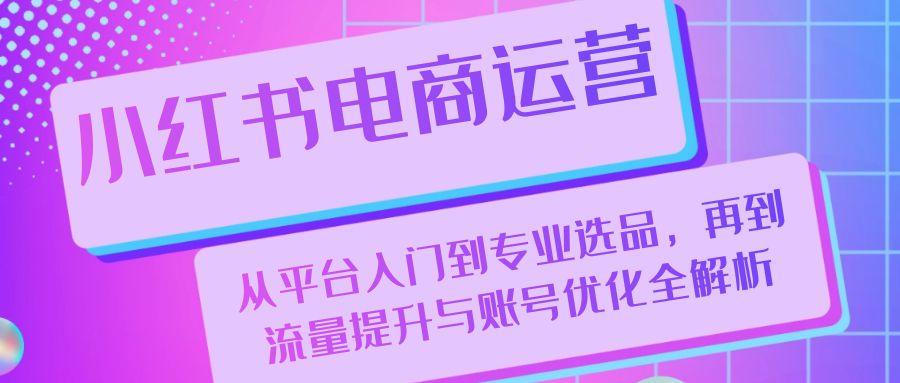 小红书电商运营：从平台入门到专业选品，再到流量提升与账号优化全解析-天韵资源网