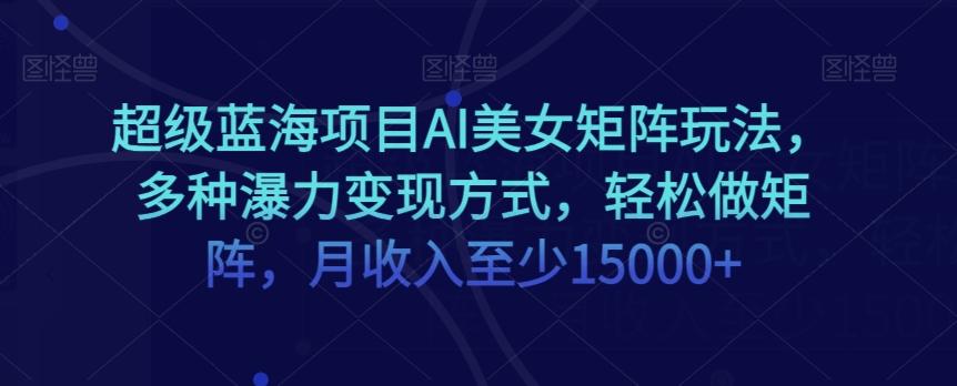 超级蓝海项目AI美女矩阵玩法，多种瀑力变现方式，轻松做矩阵，月收入至少15000+【揭秘】-天韵资源网