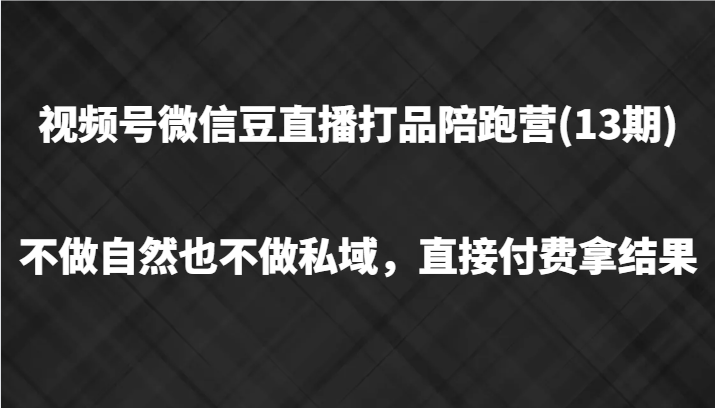 视频号微信豆直播打品陪跑(13期)，不做不自然流不做私域，直接付费拿结果-天韵资源网
