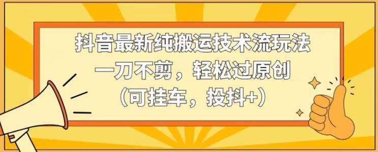 抖音最新纯搬运技术流玩法，一刀不剪，轻松过原创(可挂车，投抖+)【揭秘】-天韵资源网