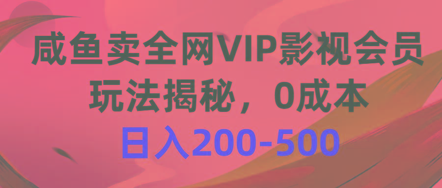 咸鱼卖全网VIP影视会员，玩法揭秘，0成本日入200-500-天韵资源网