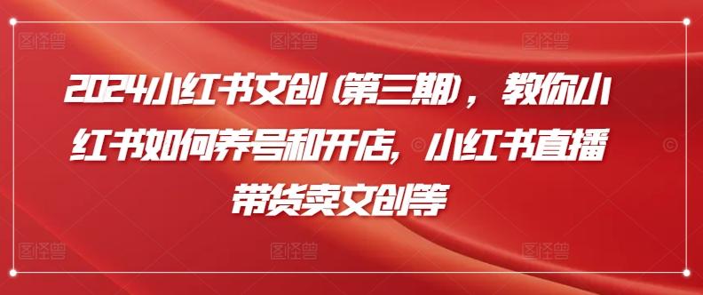 2024小红书文创(第三期)，教你小红书如何养号和开店，小红书直播带货卖文创等-天韵资源网