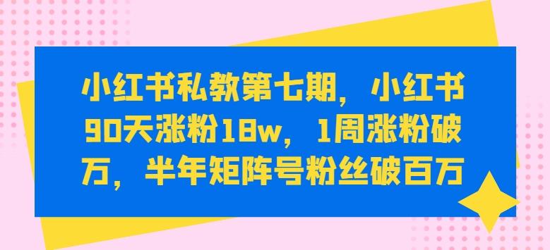 小红书私教第七期，小红书90天涨粉18w，1周涨粉破万，半年矩阵号粉丝破百万-天韵资源网