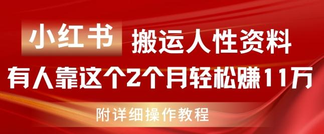 小红书搬运人性资料，有人靠这个2个月轻松赚11w，附教程【揭秘】-天韵资源网