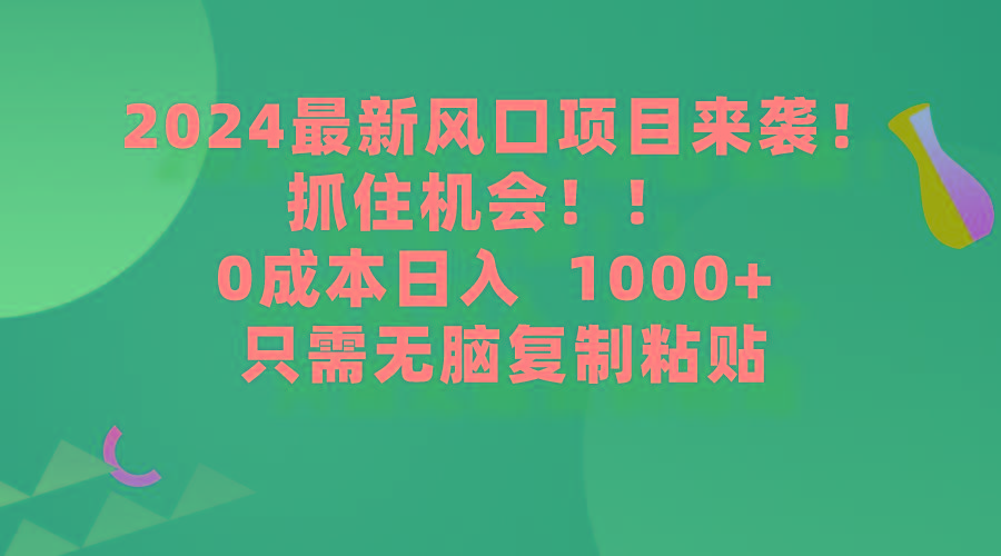 (9899期)2024最新风口项目来袭，抓住机会，0成本一部手机日入1000+，只需无脑复…-天韵资源网