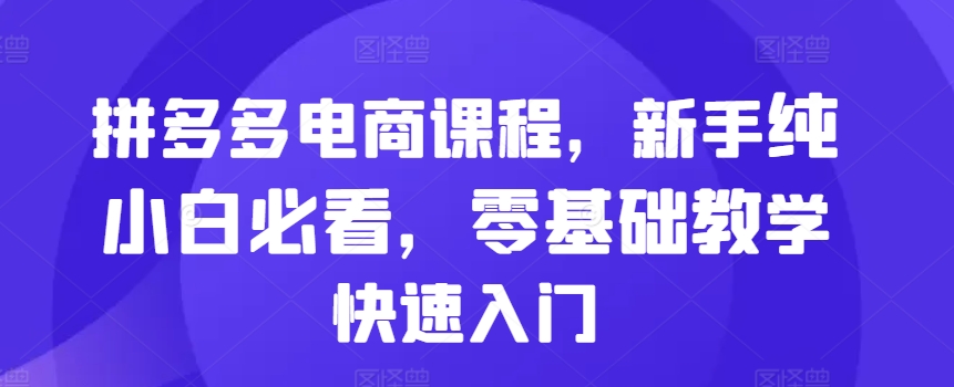 拼多多电商课程，新手纯小白必看，零基础教学快速入门-天韵资源网