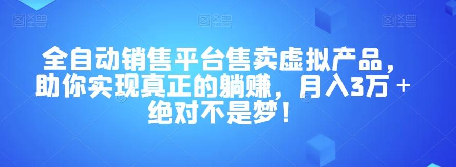 全自动销售平台售卖虚拟产品，助你实现真正的躺赚，月入3万＋绝对不是梦！【揭秘】-天韵资源网