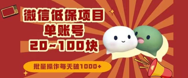 微信领低保单账号20元-100元，批量操作每天破1000+-天韵资源网