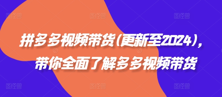 拼多多视频带货(更新至2024)，带你全面了解多多视频带货-天韵资源网