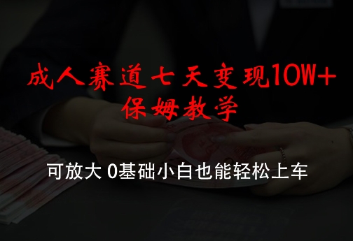 成人赛道七天变现10W+保姆教学，可放大，0基础小白也能轻松上车【揭秘】-天韵资源网